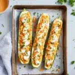 High Protein Buffalo Chicken Stuffed Zucchini Boats Recipe