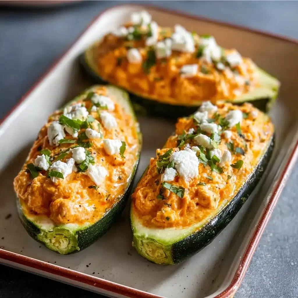 High Protein Buffalo Chicken Stuffed Zucchini Boats Recipe - Recipe Image