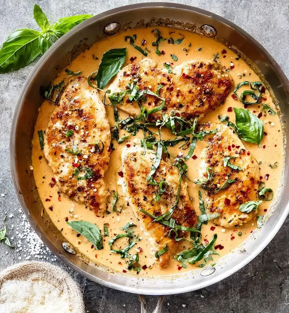 Mozzarella Chicken in Basil Cream Sauce Recipe