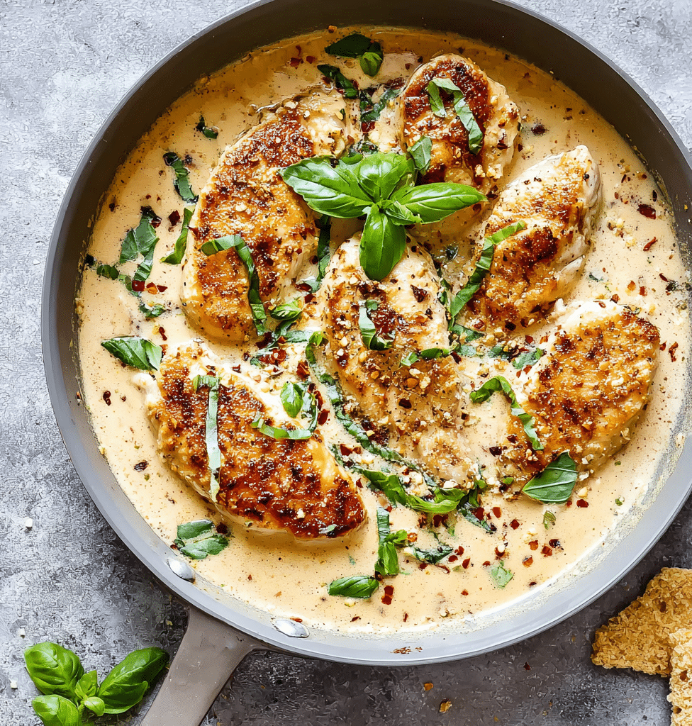 Mozzarella Chicken in Basil Cream Sauce Recipe