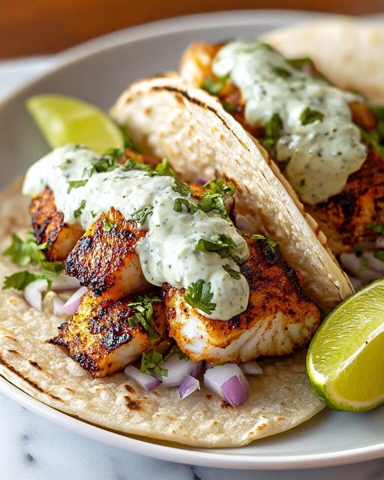Fish Tacos with Lime Crema and Fresh Slaw Recipe
