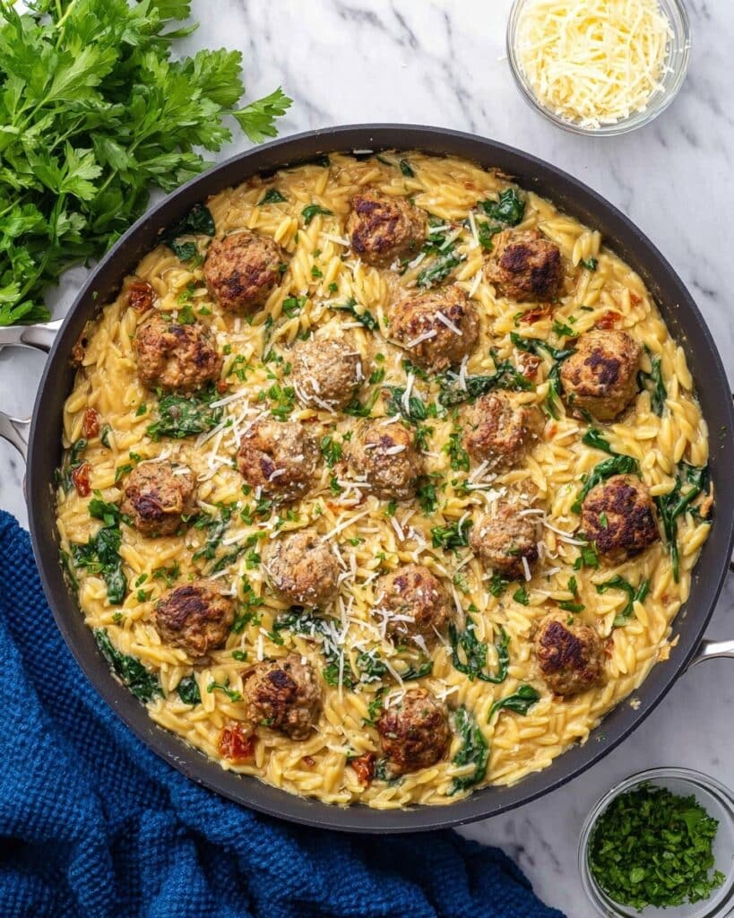 Tuscan Chicken Meatballs and Orzo Recipe