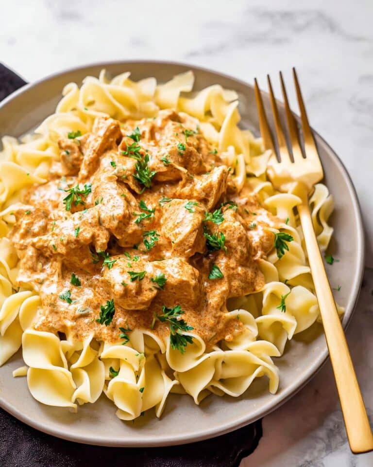 Easy Chicken Paprikash Over Buttered Egg Noodles Recipe