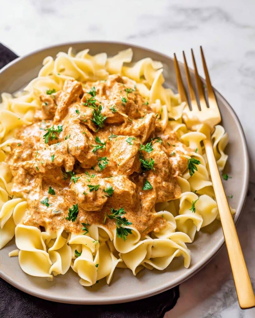 Easy Chicken Paprikash Over Buttered Egg Noodles Recipe