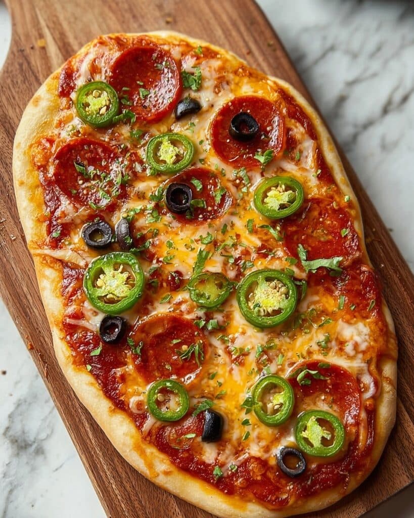 Hot Honey Flatbread Pizza with Pepperoni, Jalapeños, and Olives Recipe