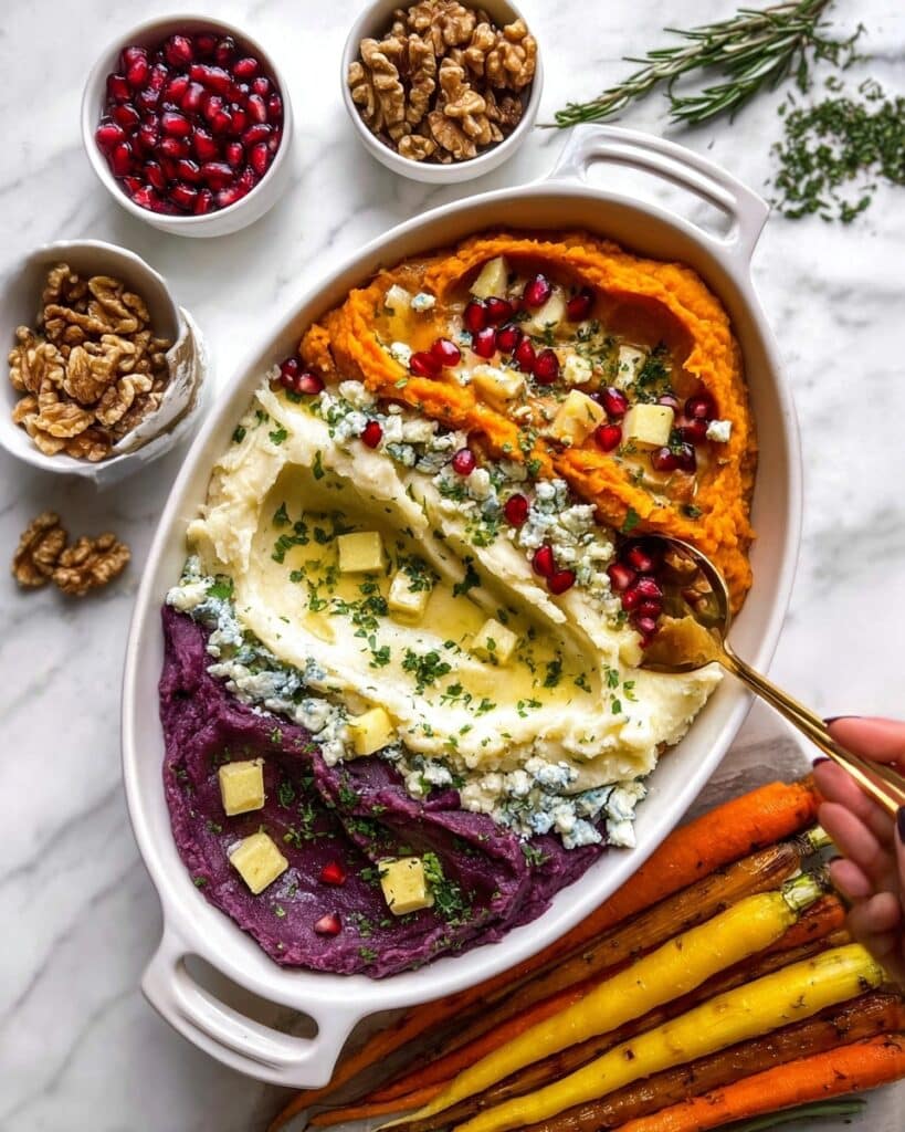 Whipped Tri-Color Sweet Potatoes with Toppings Recipe