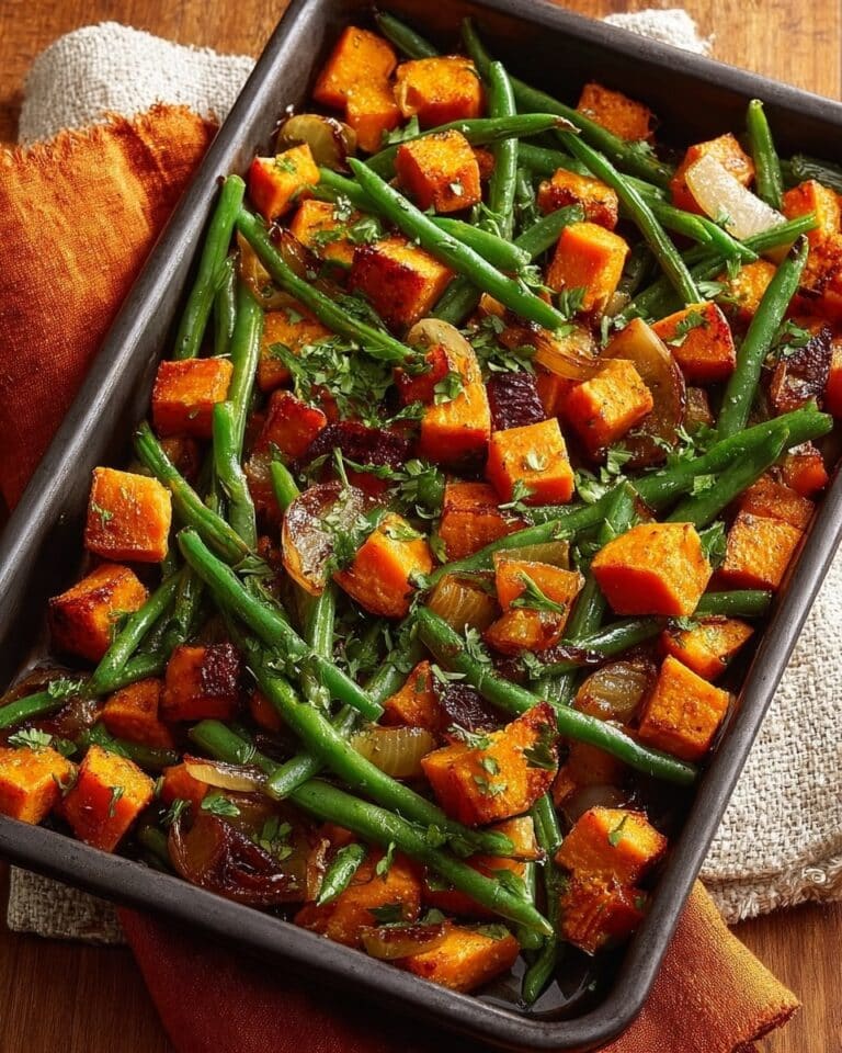Glazed Sheet Pan Sweet Potatoes & Green Beans Recipe