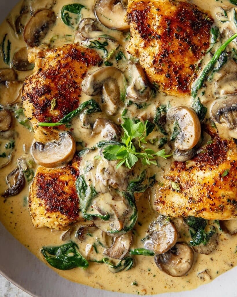 Creamy Mushroom Chicken with Sun-Dried Tomatoes and Olives Recipe