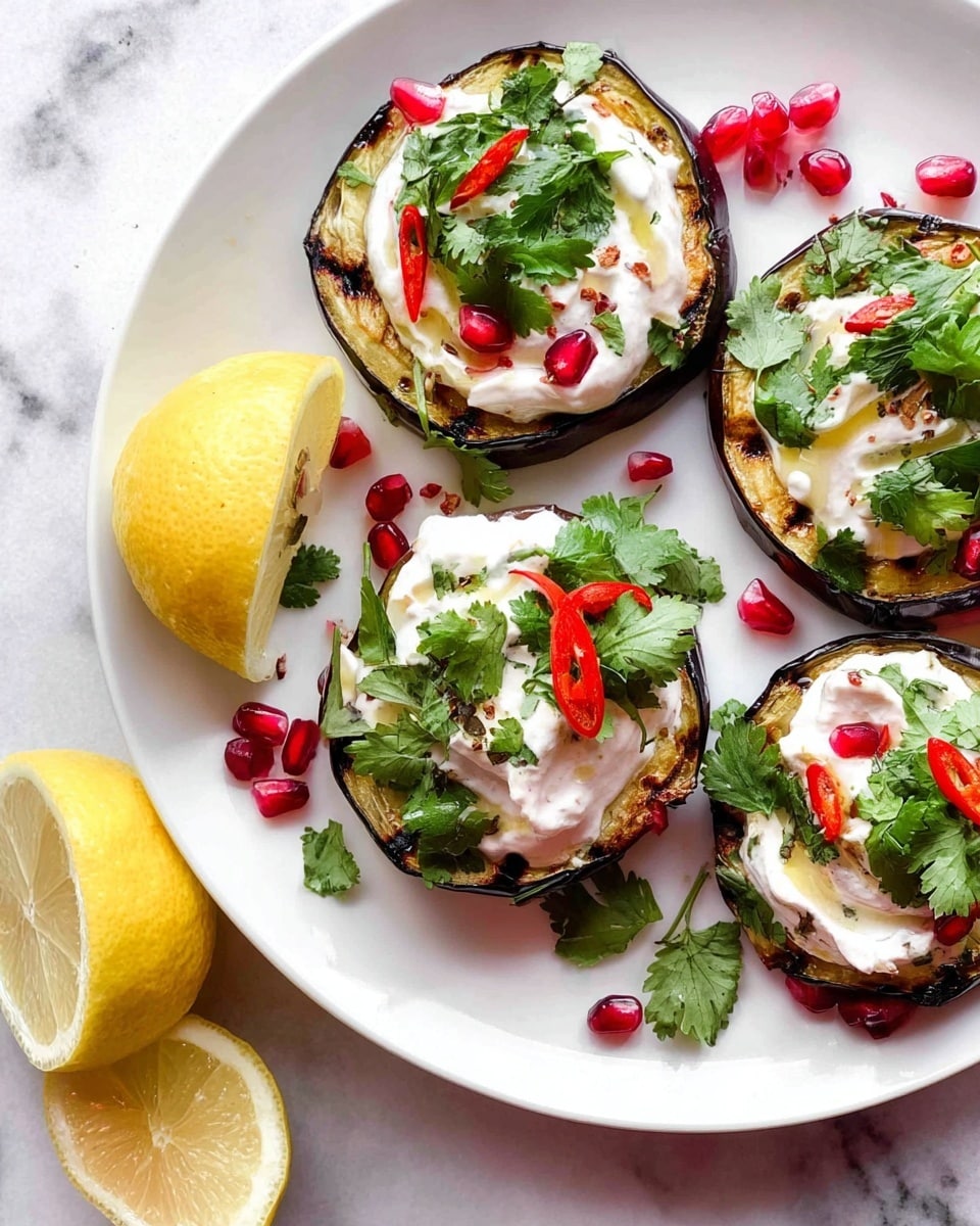 Grilled Eggplant with Yoghurt Sauce and Fresh Herbs Recipe - Recipe Image