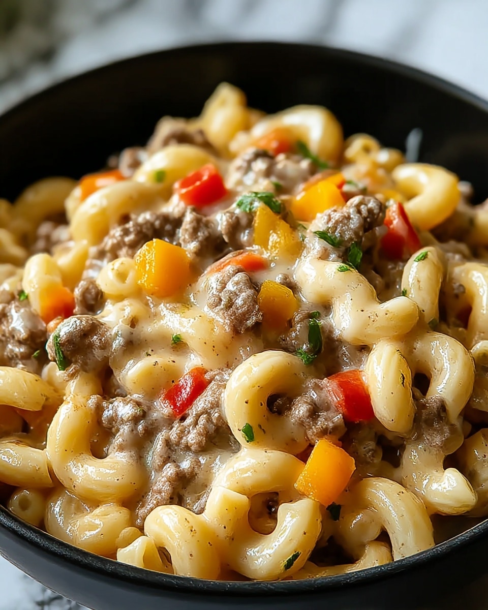 High-Protein Creamy Philly Cheesesteak Mac & Cheese Bliss Recipe - Recipe Image