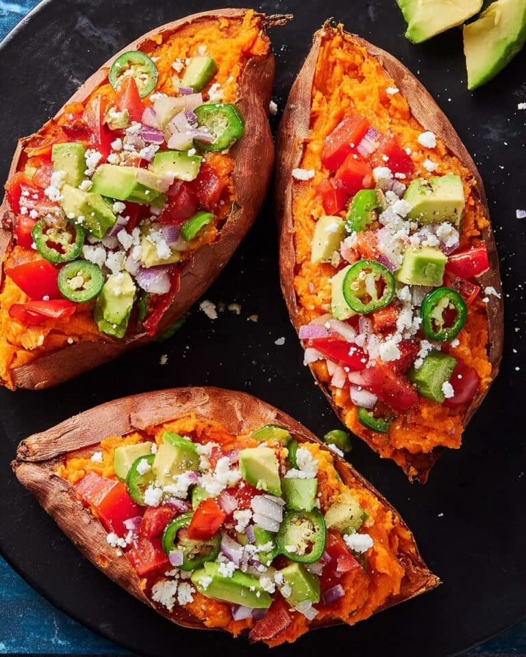 Twice-Baked Sweet Potatoes with Black Beans, Monterey Jack, and Fresh Toppings Recipe
