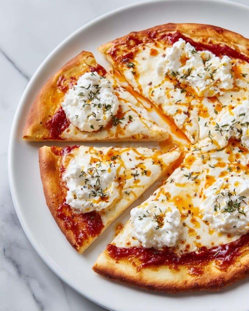 Hot Honey Ricotta Pizza with Crispy Crust and Fresh Basil Recipe