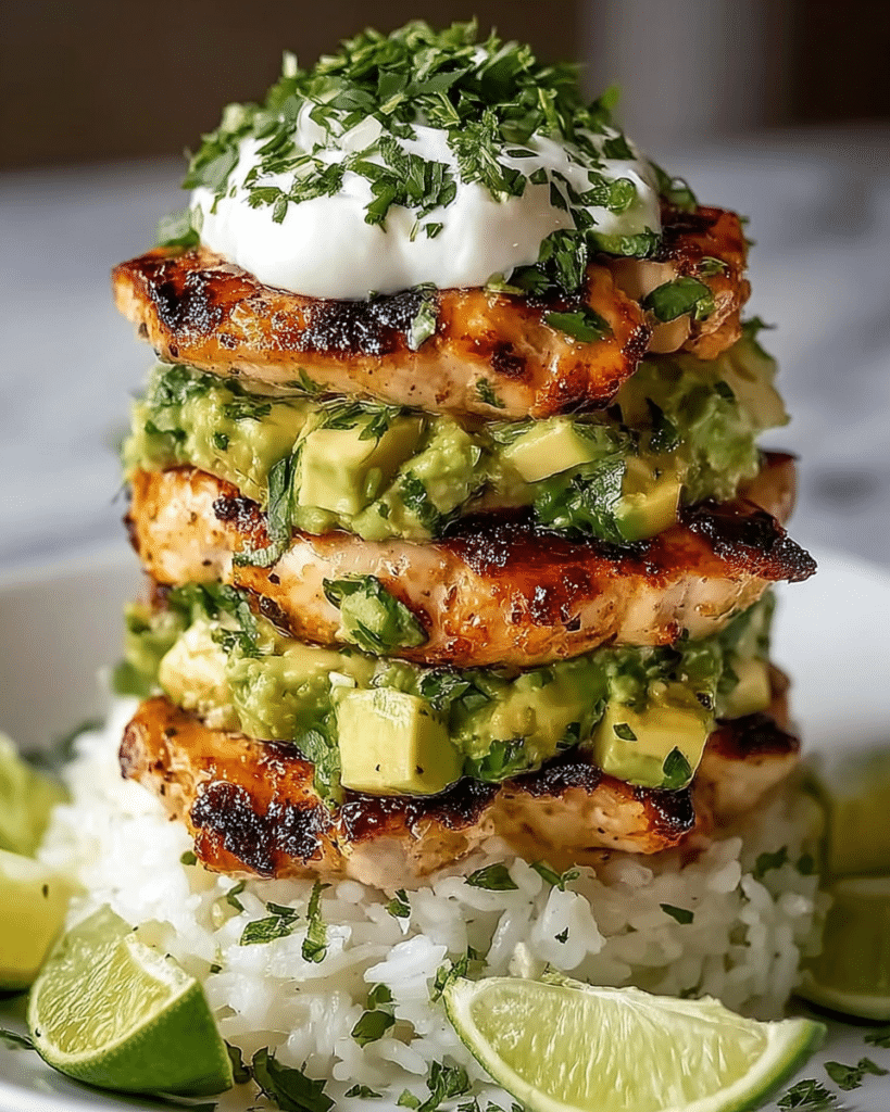 Honey Lime Chicken and Avocado Rice Stack Recipe