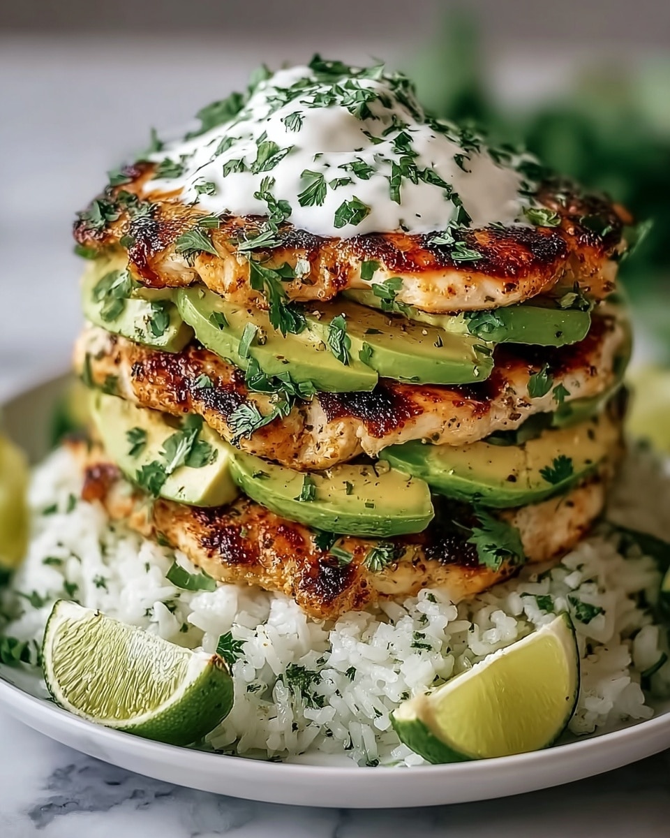 Honey Lime Chicken and Avocado Rice Stack Recipe - Recipe Image